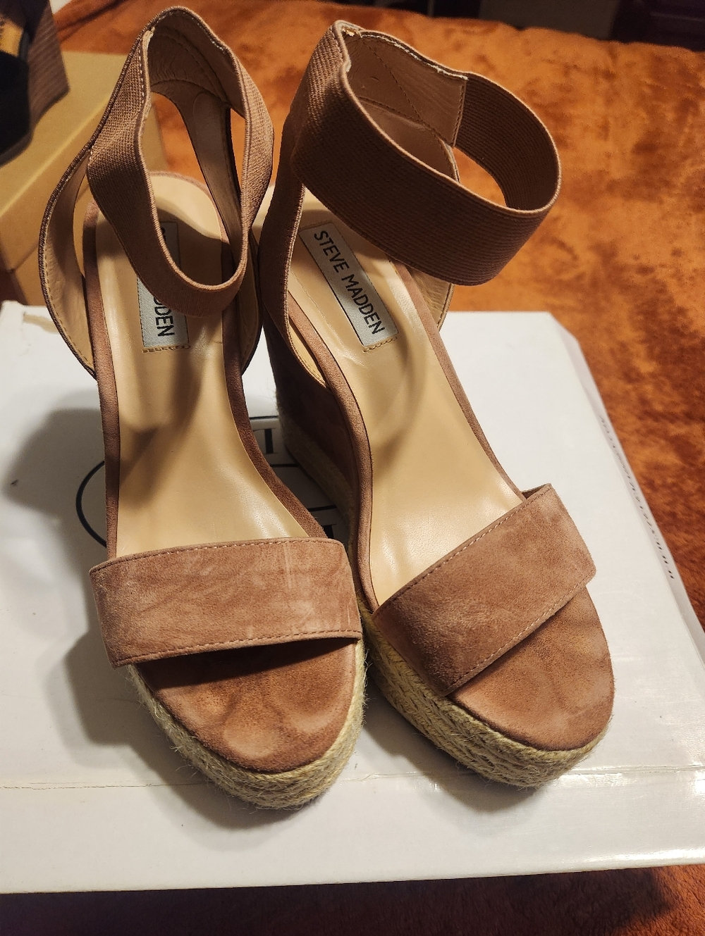 Steve Madden Tan Suede Espadrille Wedge Sandals with Ankle Strap